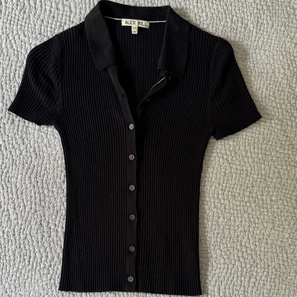 Alex Mill Black Ribbed Button-Down Shirt